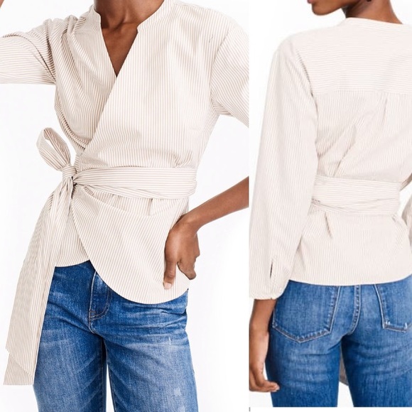 J. Crew Tops - J. Crew Stretch Cotton Stripe Wrap Top